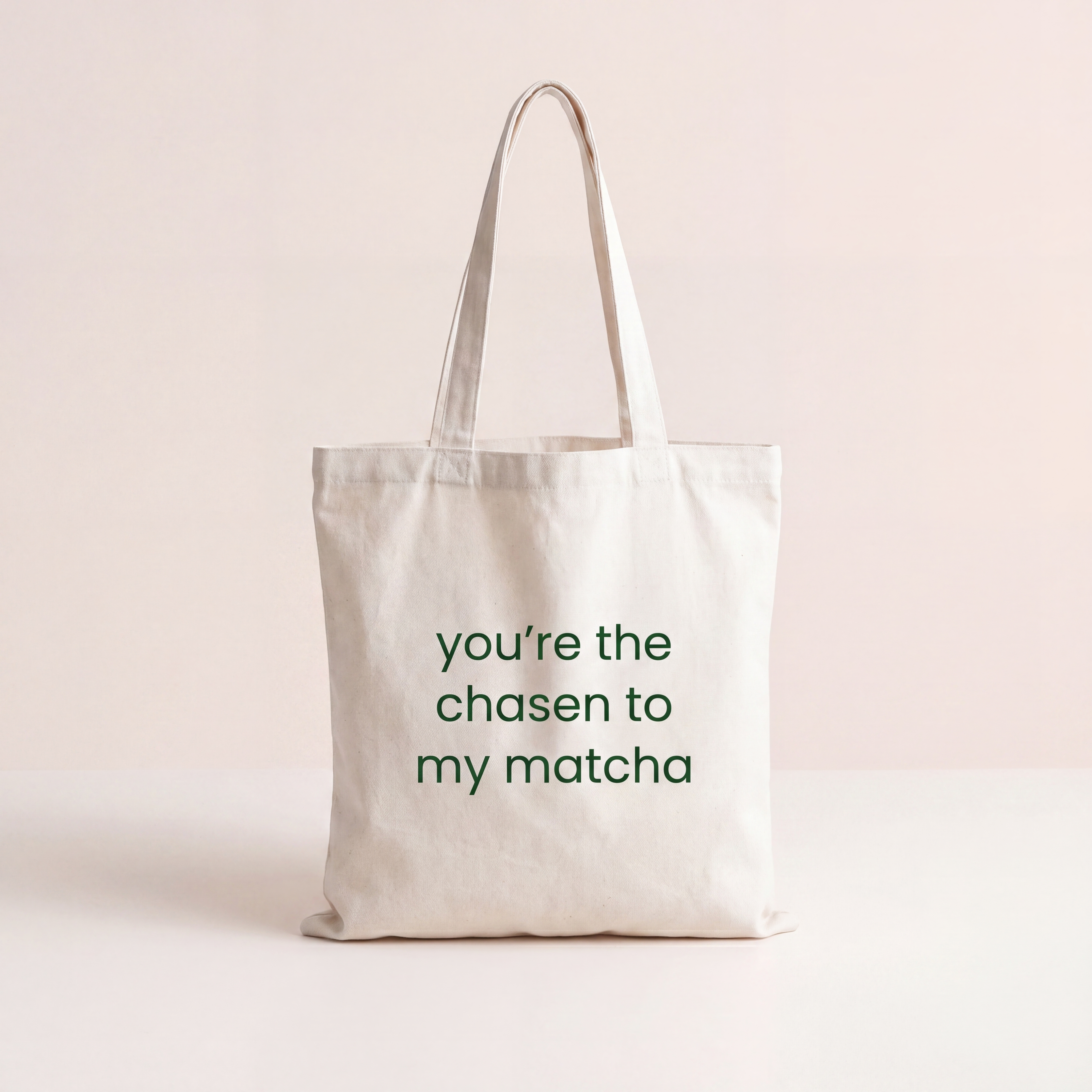 Matcha Tote Bag aus Baumwolle mit Print: you’re the chasen to my matcha