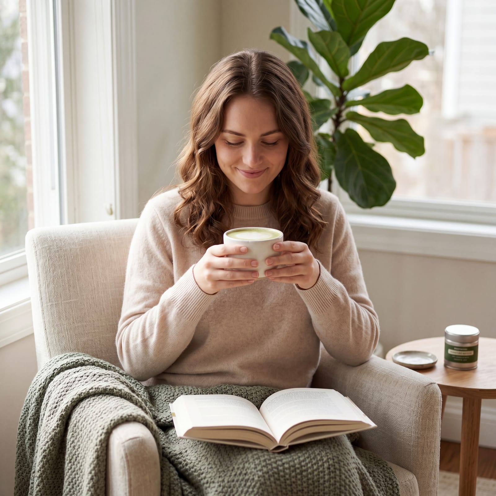 Frau geniesst Matcha beim Lesen – Matcharista Lifestyle