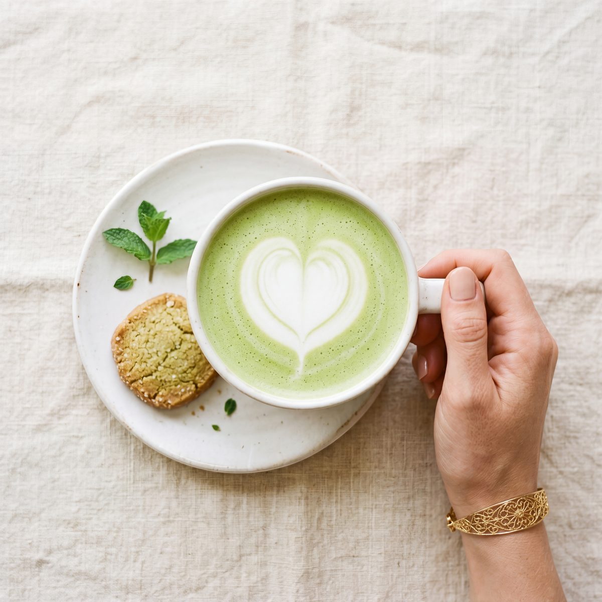 Matcha Latte Art – cremiger Matcha mit Hafermilch in Tasse